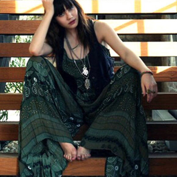 XS Free People NWT Emerald Rust Jumpsuit wide legs dress maxi crinkled - Picture 10 of 10